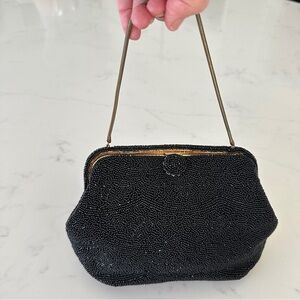 Vintage Black Beaded Clutch - Authentic Walborg